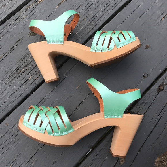 Swedish Hasbeens 39 Mint Braided Sky High Clog - Picture 3 of 8